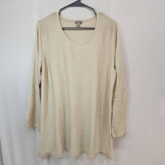 J. Jill Size Large Cream Silk Cotton Blend Long-Sleeve Soft Lightweight Blouse T - Picture 2 of 7